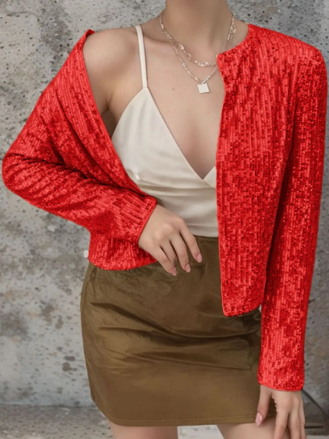 Sparkly Sequin Open Front Cropped Jacket