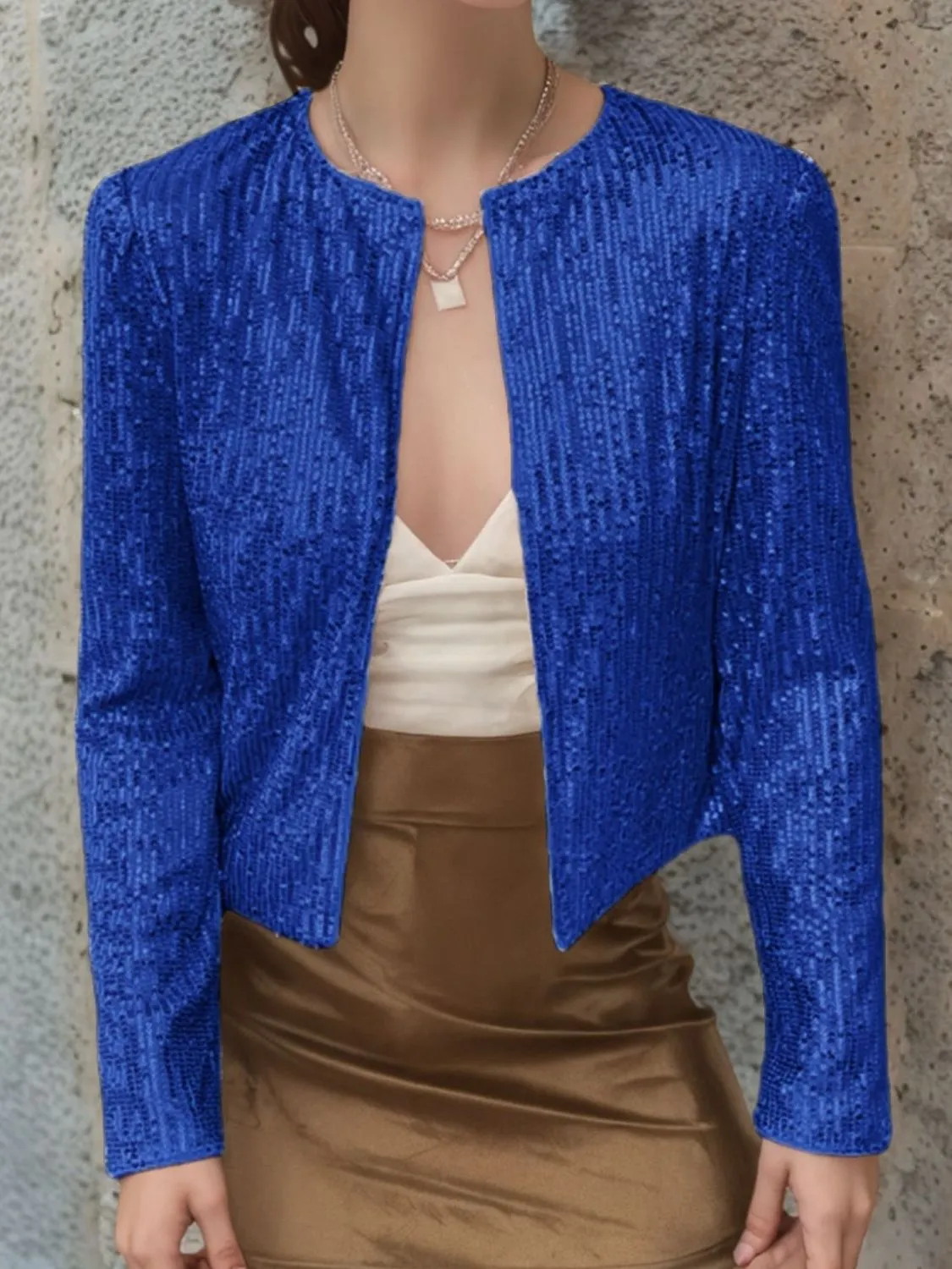 Sparkly Sequin Open Front Cropped Jacket