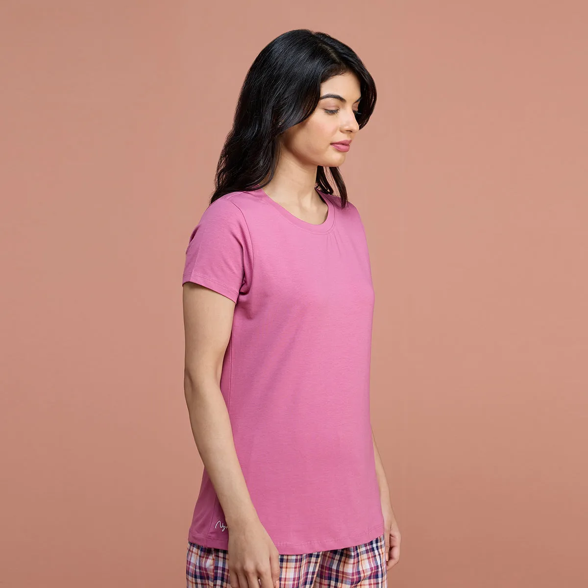 Super Comfy Cotton Stretch Classic Solid T-Shirt-NYLE216-Red Violet