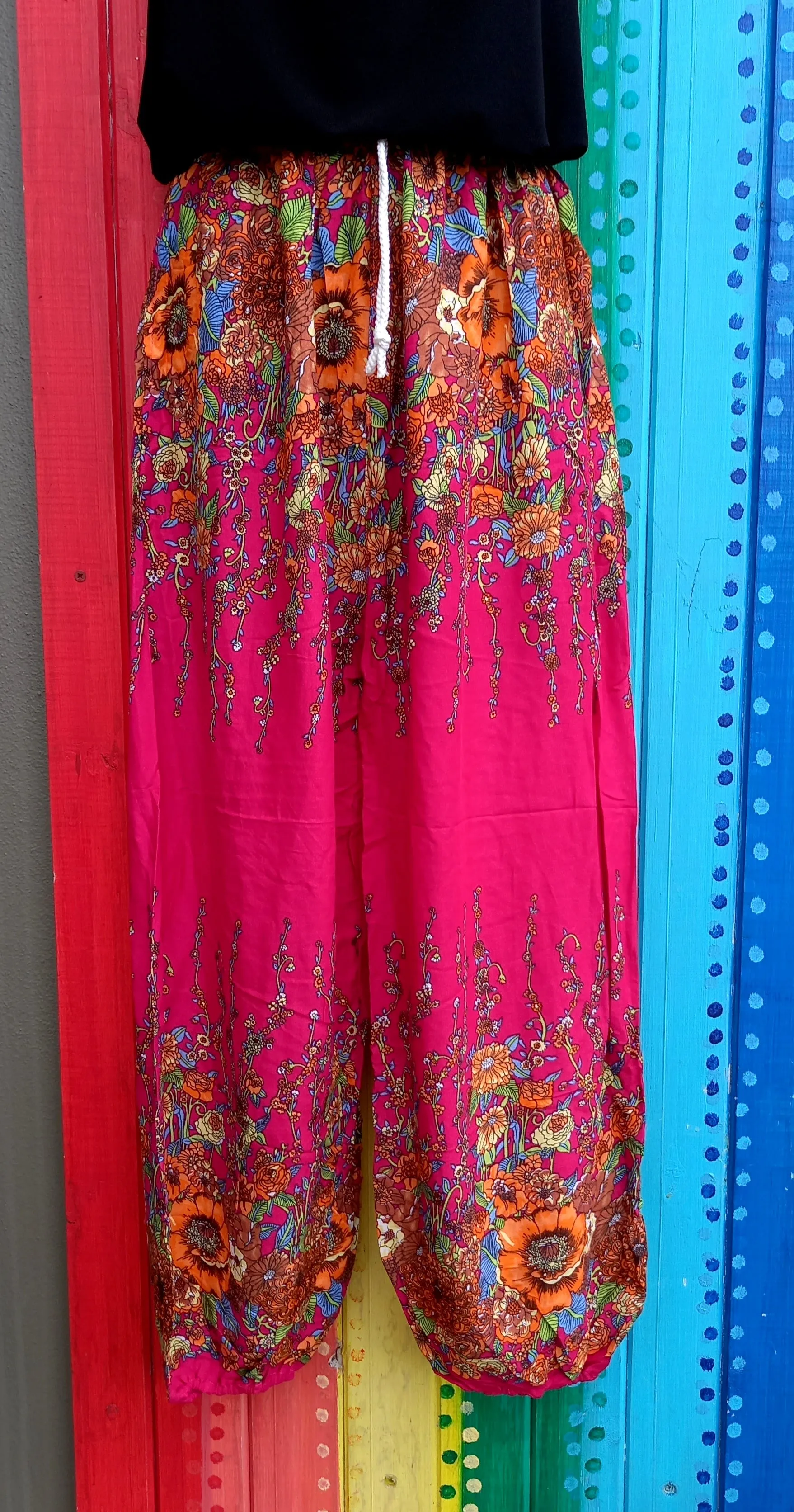 Thai Hippie Pants with Drawstring - Floral