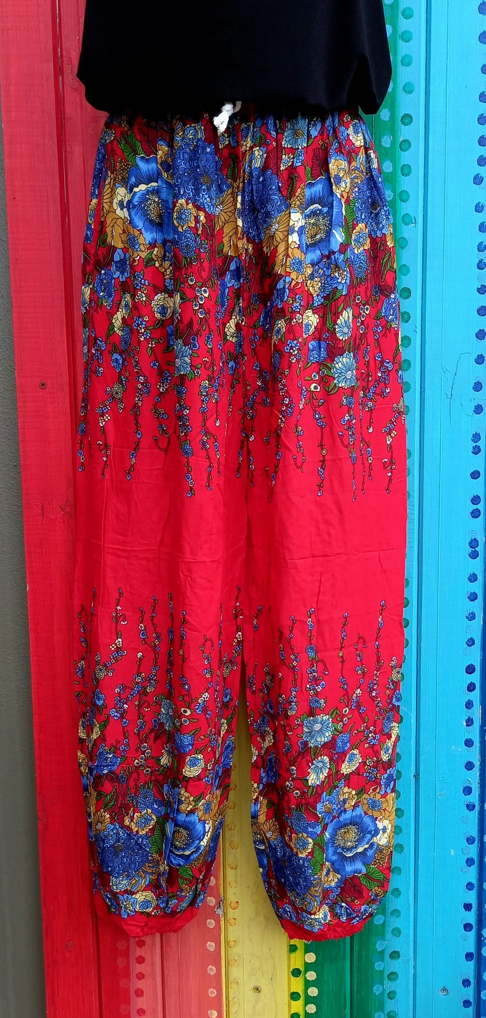 Thai Hippie Pants with Drawstring - Floral