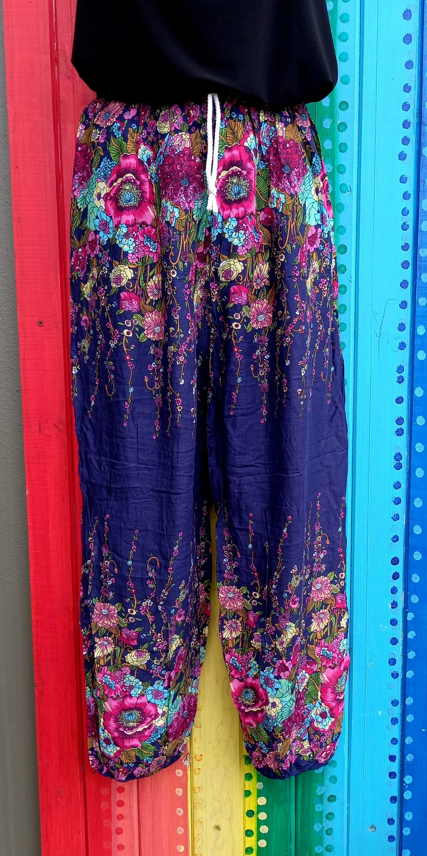 Thai Hippie Pants with Drawstring - Floral