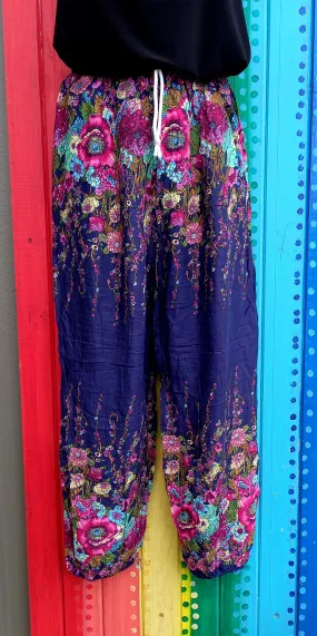 Thai Hippie Pants with Drawstring - Floral
