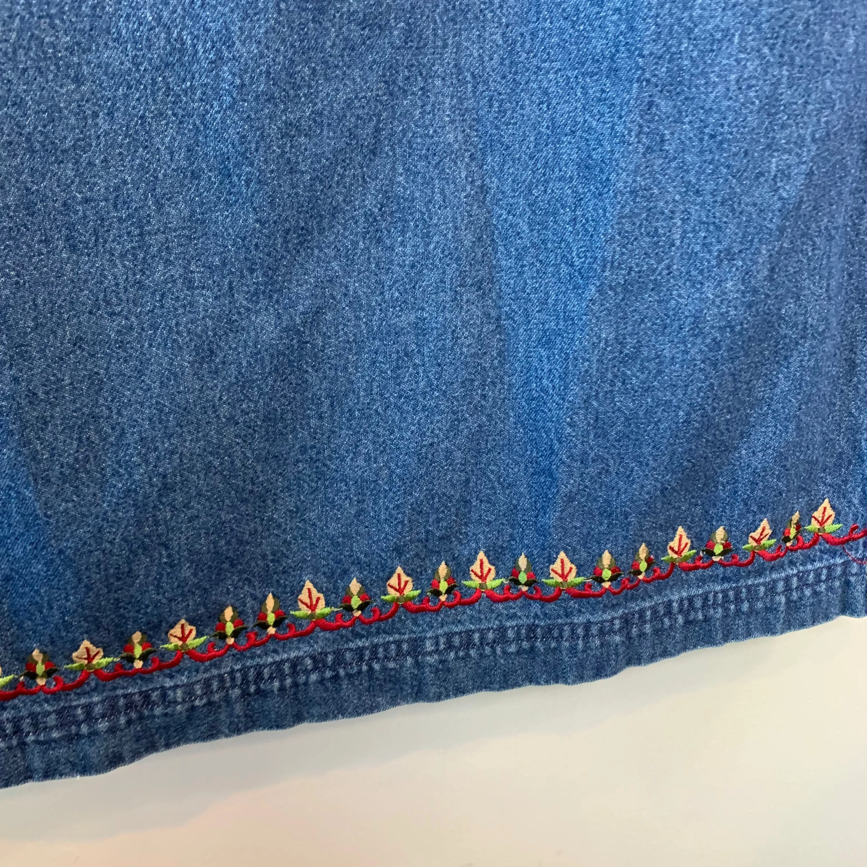 Vintage 1990s Sun River Clothing Co Denim Maxi Dress Embroidered Medium Petite