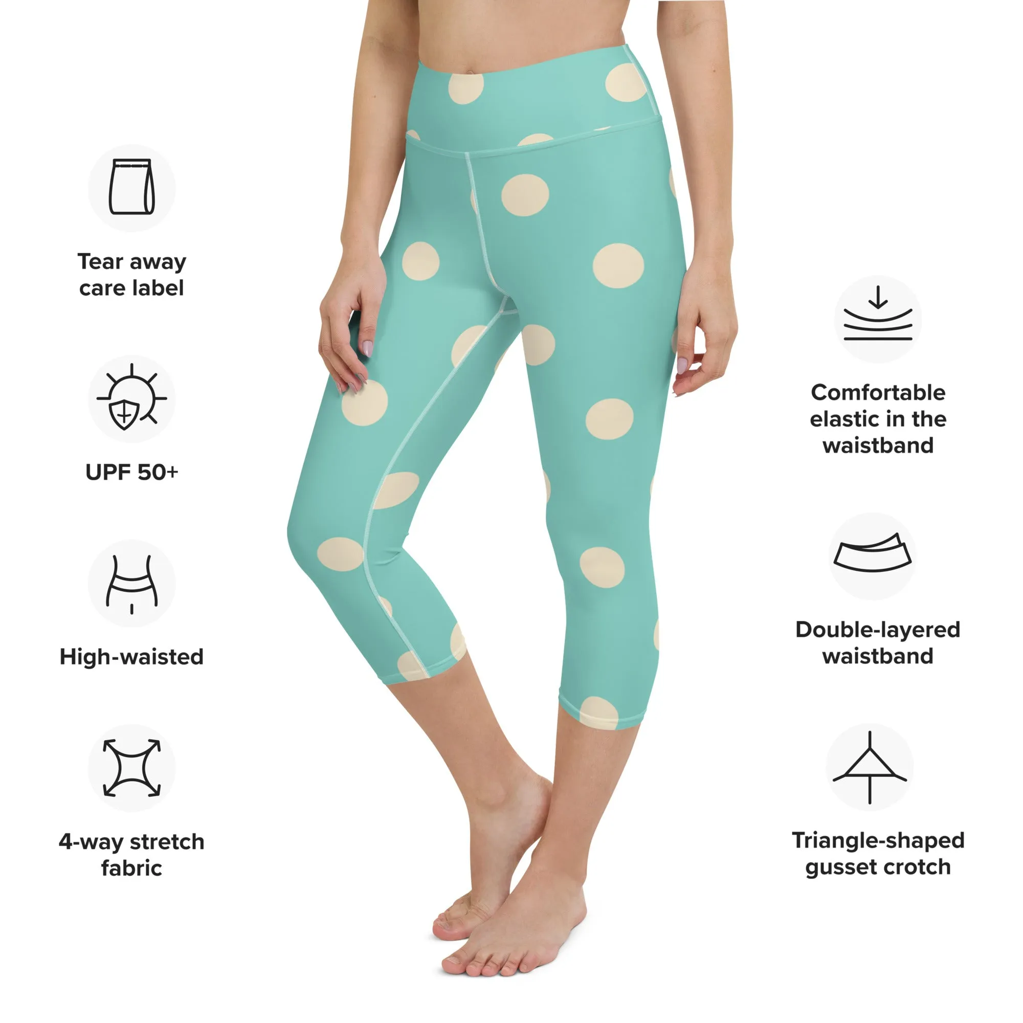 Vintage Polka Dots Yoga Capri Leggings | Exercise Capri Leggings, lioness-love