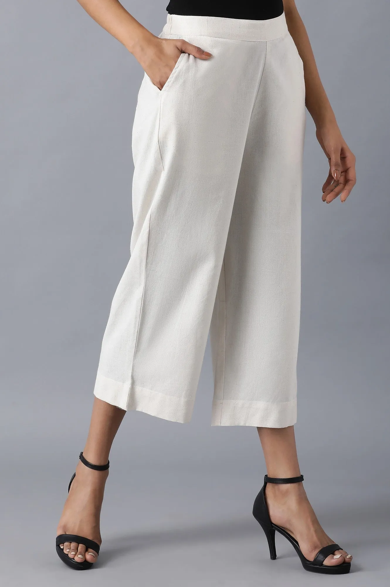 White Cotton Solid Culottes