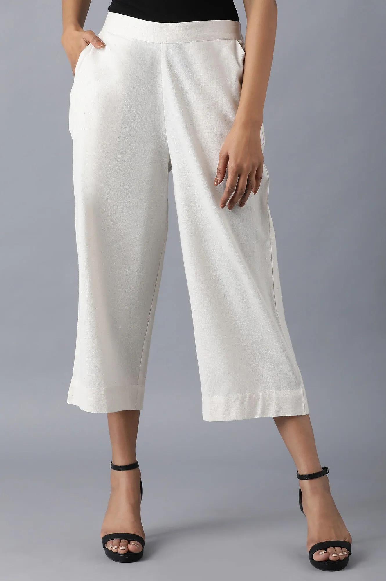 White Cotton Solid Culottes