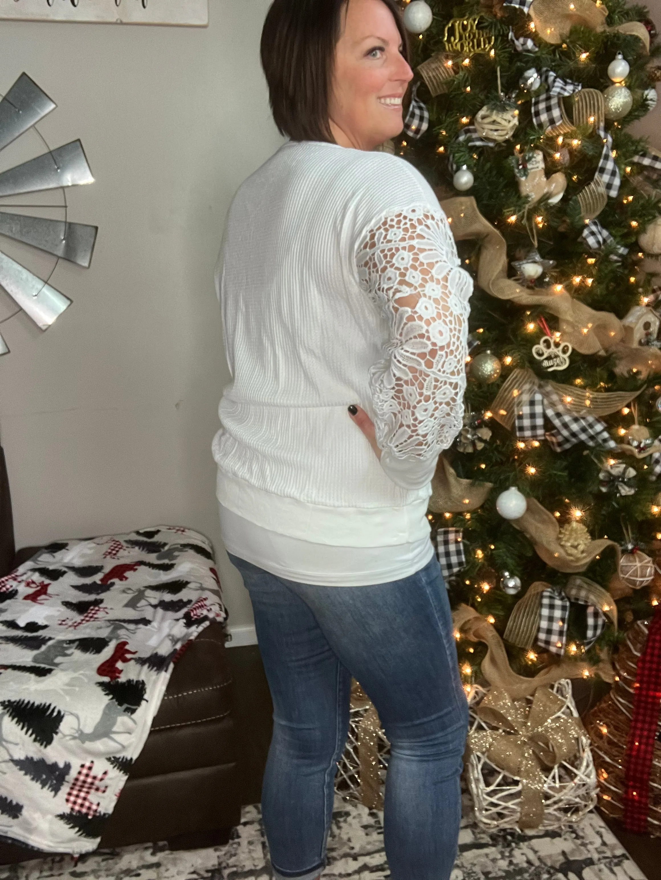 White Lace V-Neck Top