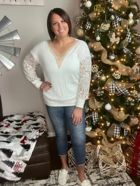 White Lace V-Neck Top