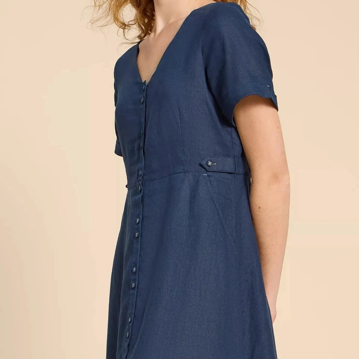 White Stuff Ivy Linen V Neck Midi Dress
