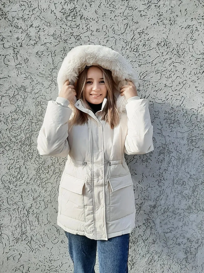 Women Thick Warm Padded Fur Parka