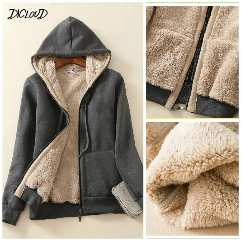 Womens Cashmere Winter Warm Coats Thick Parka Warm Hooded Coat Women Jacket Winter Parka Basic Jacket Fashion Women's Clothing