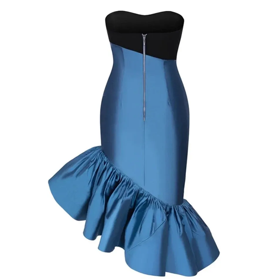 Wrapped Color Block Ruffled Dress