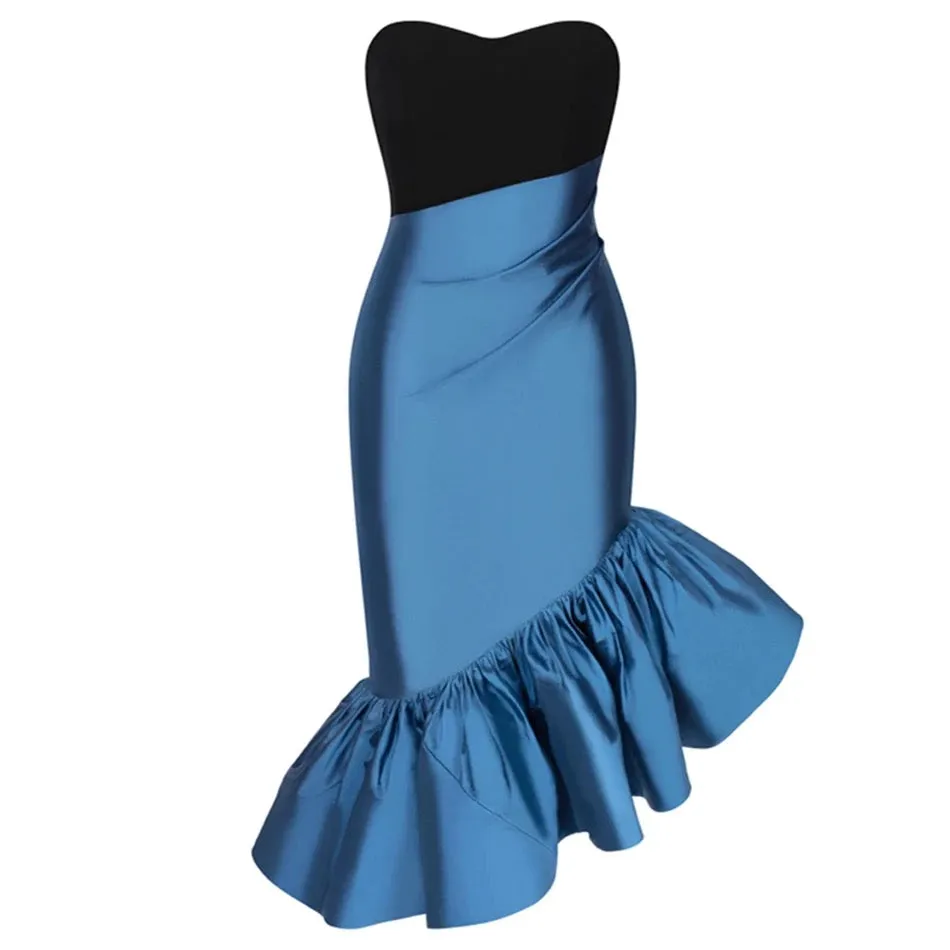 Wrapped Color Block Ruffled Dress