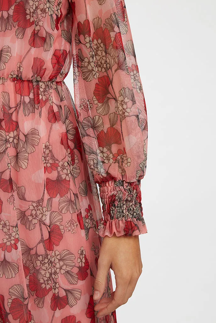 Yaffa Hibiscus Midi Dress