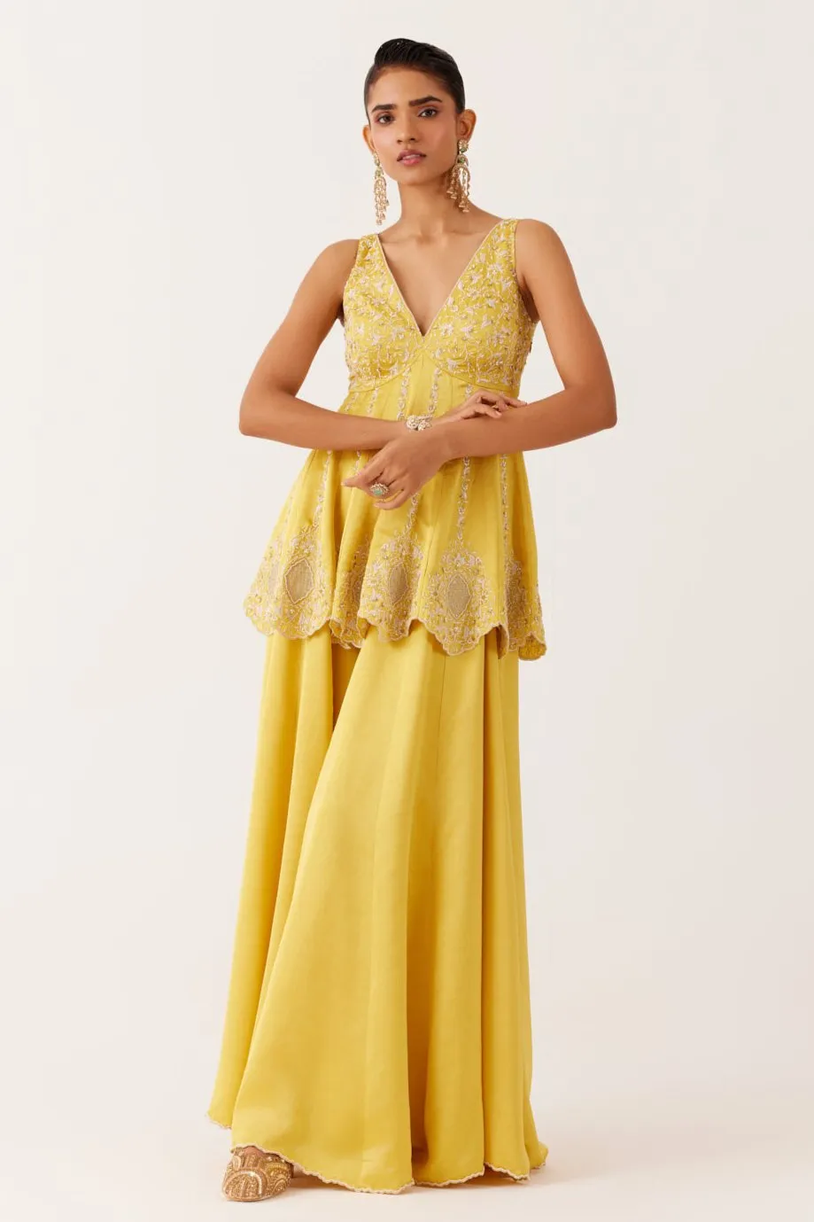 Yellow Sequined Sharara Set