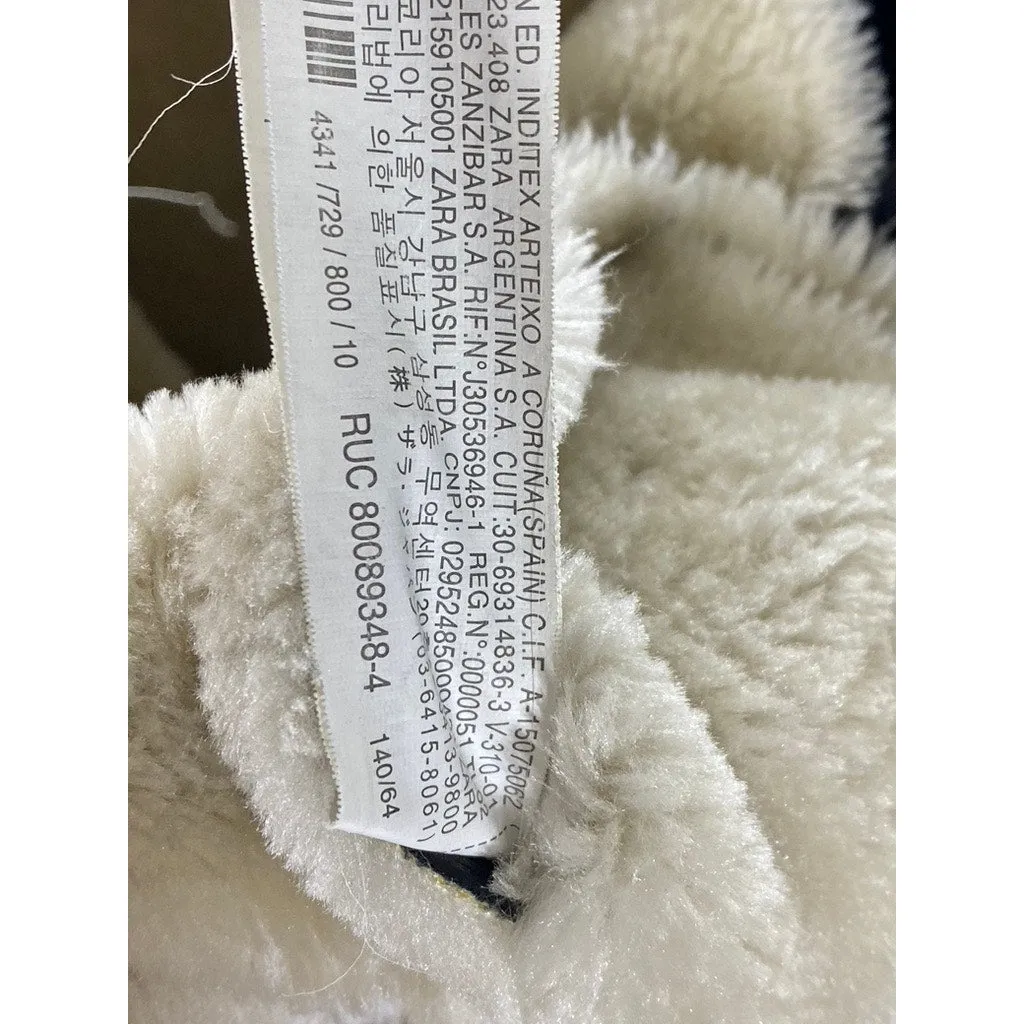 ZARA Girls Black/Beige Faux-Leather/Sherling Asymmetrical Zip-Up Jacket SZ 10